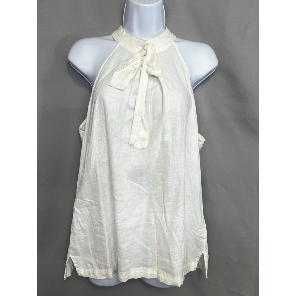 New York & Company Women's Top White Linen Sz Medium Sleeveless
